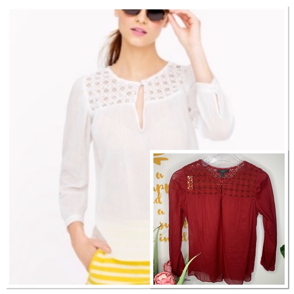 J. Crew Tops - J.Crew Embroidered Gauze Top Tunic Burgundy Size 0